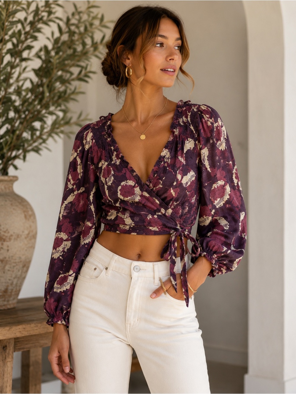 Cleobella Valencia Organic Cotton Floral Wrap Crop Top XS